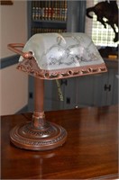 Items on Desk- Vintage Frosted Etched Glass Shade