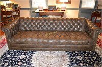 Vintage Brown Leather Chesterfield Sofa w/Brass