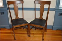 2-Vintage Solid Oak Desk Chairs w/Leather Seat