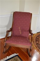 Upholstered Mahogony Rocking Chair (burgundy