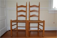 2-Vintage Ladderback Chairs w/Rush Seat