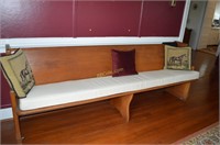 Wooden Church Pew w/Cushion and Pillows(wall w/no