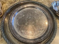 ASSORTED METAL SERVING DISHES, TEA CUPS, ETC