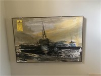 OIL ON CANVAS - SHIP ON THE SEA - SIGNED