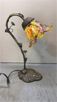 Floral Table Lamp W/ Glass Shade 14 inches tall