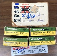 16 gauge ammunition, 21rds of Buck shot & 25rds