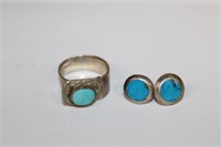 2pc Native American Sterling & Turqoise Jewelry