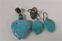 Collection of Turquoise & Sterling Ring, Earrings,