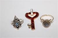 3pc of .925 Sterling Jewelry w/ gemstones, 2 ring,