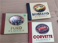 ford, mustang, and corvette books
