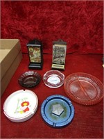Assorted ashtrays & match safes.