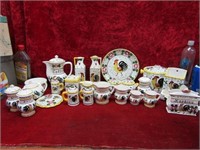 Large lot Rooster & roses China set/dishes.