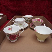 Assorted tea cups & saucers.