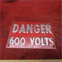 Danger 600 Volts. Train railroad sign.