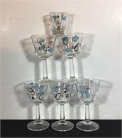 ATOMIC BOOMERANG AMOEBA STEMWARE AND 1 SHOT GLASS