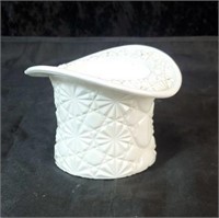 White glass hat approx 3 inches tall