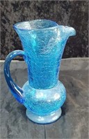 Brilliant blue crackle pitcher approx 9 inches