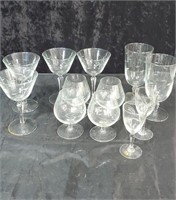 A nice grouping of etched glasses