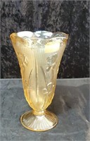 Peach colored vase with flowers approx 9 inchea