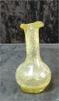 Yellow crackle vase approx 6 inches tall