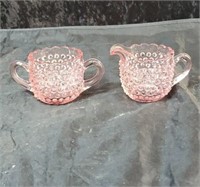 Handmade LQ Smith glass pink hobnail cream &
