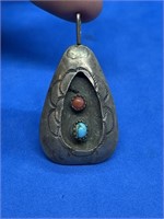 Vintage Sterling Silver Turquoise & Coral Pendant