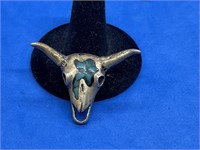 Sterling Silver & Turquoise Bull Skull Pendant