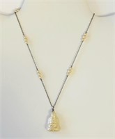 Antique Mother of Pearl Budda w/Pearls Necklace