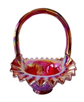 Fenton Art Glass Red Iridescent Ruffle Basket