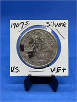 1907 S Silver 1 Peso US/Phillipines VF+