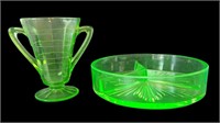 Vintage Uranium Glass Divided Relish Dish