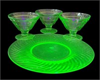 Set of 3 Uranium Glass Sherbet Cups