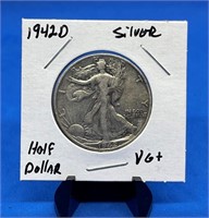 1942 D Silver Walking Liberty Half Dollar (VG+)