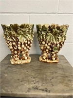 2 Twin Grapes 1950's McCoy Vase, Green Brown