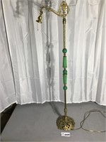 METAL AND GREEN GLASS FLOOR LAMP