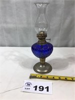 METAL AND BLUE OIL LAMP