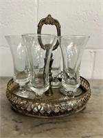 6 cordial glasses in silver plated holder