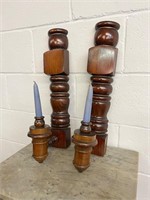 2 vintage wooden wall candle holders