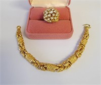 Gold Interlocking Vintage Bracelet & Gold Ring