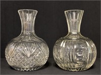 Two  Antique Crystal Water Bottles Wine Carafes