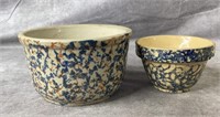 (2) Blue spongeware pottery bowls