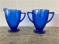 VINTAGE Cobalt Blue GLASS CREAM AND SUGAR DISH