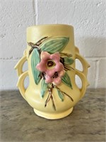 Yellow McCOY PINK blossom two handled VASE