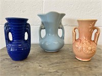 Lot of 3 pottery vintage vases USA