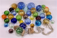 Blown glass balls (some fishing floats), many