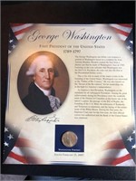 George Washington $1 Coin with 2 Stamps On Back