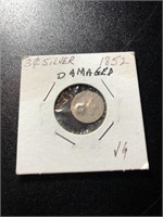 1852 3cent Silver Damaged