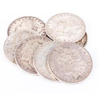 Coin 7 Silver Morgan Dollars-1921-D, F-XF