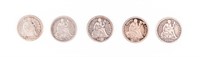 Coin 5 Lib Seated Dimes, '53,'76,'77,'82,'90,G-VF