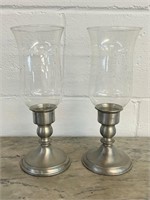 Leonard weighted candle holders pewter & glass